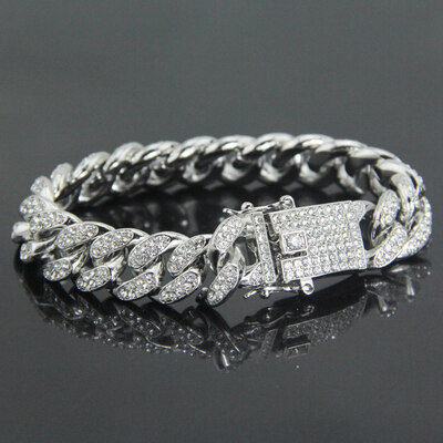 

Hip hop Inlaid Rhinestone Cuba Men Gold Bracelet Unisex Pair Bracelet Jewellery hot Gift