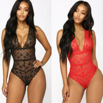 

Women Lace Bodysuit Lingerie Sleeveless V Neck Stretch Leotard Jumpsuit Top Vest
