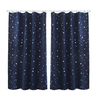 

2pcs Stars Gold Stamp Blackout Curtains with Hooks Balcony Windows Drapes