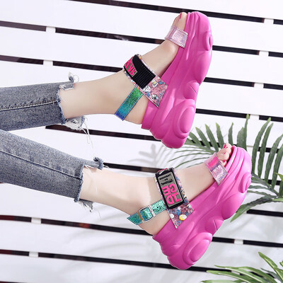 

Shoes women tide shoes western style sandals women slope heel with fairy skirt breathable Torre sandals women Europe station thick