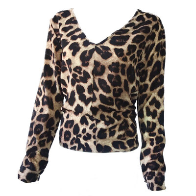 

Women V-neck Leopard Print Loose Long Sleeve Casual Simple Wild T-Shirt