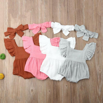 

Newborn Baby Girl Boy 2PCS Summer Clothes Ruffle Romper Jumpsuit Bodysuit Outfit