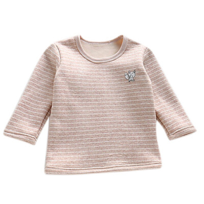

Children Unisex Fashion Casual Cute Thermal Underwear Stripes Pattern Velvet Baby Bottoming Shirt Fashion Casual Shirt
