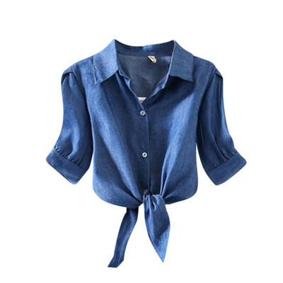 

Korean Style Half Sleeves Turn-down Collar Bow Short Women Tops And Blouses Striped Casual Wild Fashion 2018 Women Shirts