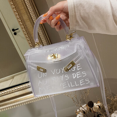 

Transparent Jelly print letter Tide bag 2019 New Carey handheld Mini bag with one shoulder&one shoulde