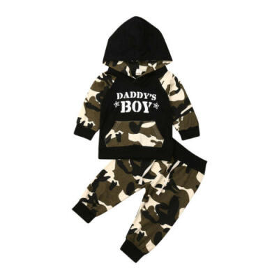 

Toddler Kids Baby Boy 2Pcs Outfits Sets Hooded Tops Pants Camouflage Tops Hot