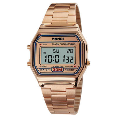 

SKMEI 30m Waterproof Square Dial Digital Wristwatch Mens Watch With Stainless Steel Strap