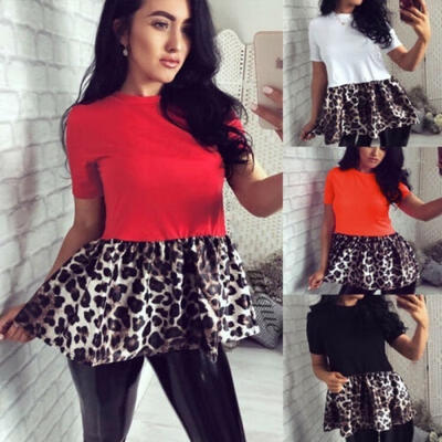 

Summer Womens Casual Tops Blouse Short Sleeve Leopard Print T-Shirt Ladies NEW