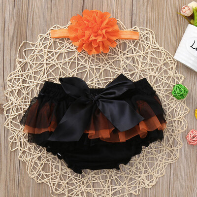 

2PCS Halloween Toddler Baby Girls Bowknot Chiffon ShortsHeadbands Set Outfit
