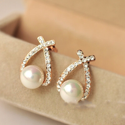 

Pleasant shopping 2017 Gold The Crystal Fashion Stud Earrings Perle Earrings Bou The Pearl Earrings For Women