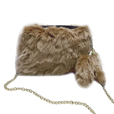 

Fashion Soft Plush Metal Shoulder Strap Women Party Zipper Crossbody Bag Pouch