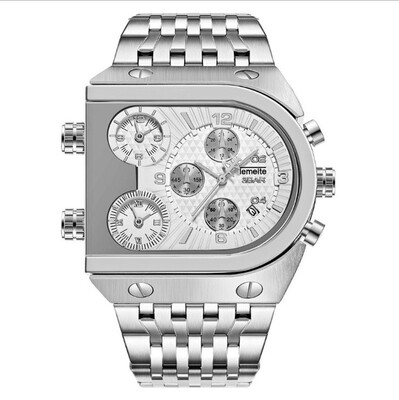 

Top Brand Men 3 Times Zone Quartz Watches Square male Military sports watch Luxury Gold Stainless Steel clock