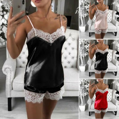 

Women Sleepwear Lace Satin Pajamas Set Shorts Nightwear Camisole Underwear Set