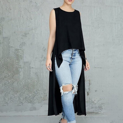 

Womens Holiday Irregular Loose Blouse Party Vest Long Tops Sleeveless T-Shirt