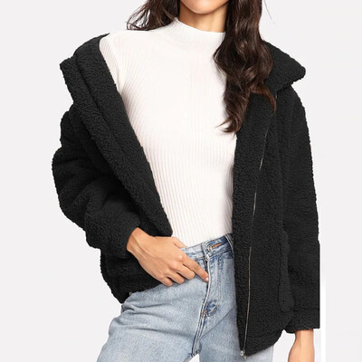 

Tailored Fashion Women Casual Warm Pocket Zipper Solid Tops Long Sleeve Overcoat Coat