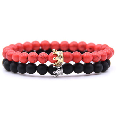 

Natural Stone Beads Bracelet Gold Silver Alloy Crown Bracelet For Women Men Couple Bangles Jew