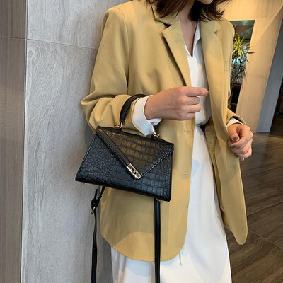 

New Fashion Women Stone Pattern Shoulder Bag PU Leather Solid Color Messenger Bag Simple Small Square Crossbody Bag BlackBrown