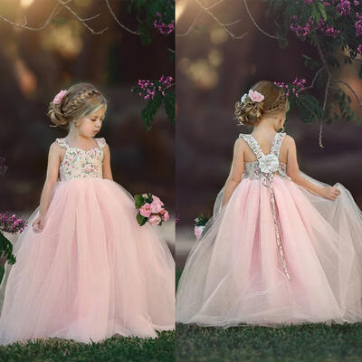 

Lace Flower Girl Dress Princess Party Prom Bridesmaid Gown Formal Long Dress