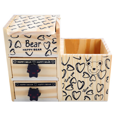 

Cute Cartoon Bear Wooden Pen Holders Desk Tidy Organizer Pencil Box Stationery Pens Pot School Office Supplies