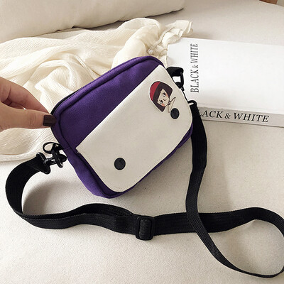 

2019 new cartoon cute canvas bag hit color square bag female fashion temperament Messenger bag chic wild shoulder bag