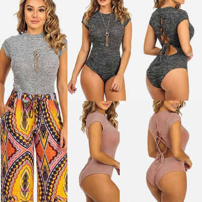 

Sexy Womens Backless Bodysuit Crew Neck Romper Bodycon Jumpsuit Leotard Tops UK