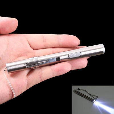 

USB Rechargeable LED Flashlight Stainless Steel Mini Torch Keychain Lamp Silver