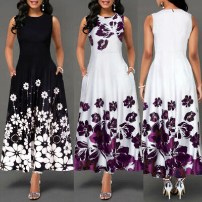 

Womens Sleeveless Summer Printed Beach Fashion Loose Maxi Shirt Beach Dress UK