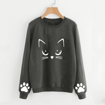 

Starmoon Women Autumn And Winter Cat Weater Round Neck Long Sleeve Regular Blouse BUL