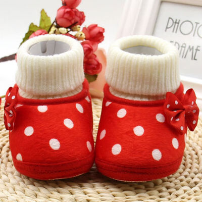 

Autumn Newborn Baby Girl Bow Knot Fleece Snow Boots Booties White Princess Shoes