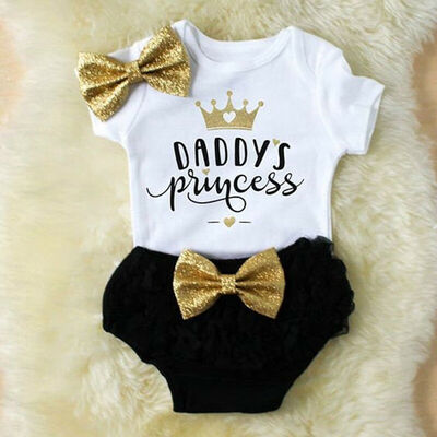 

3PCS Cute Newborn Baby Girl Outfits Clothes Tops RomperTutu Shorts Pants Set US
