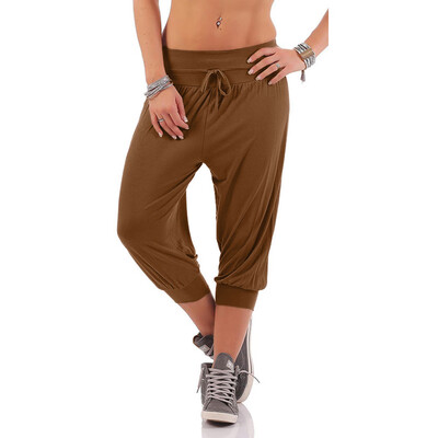 

Tailored Women Solid Threaded Trousers with Loose Bandwidth Carf-Length Sport Pants