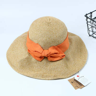 

Korean version of Japanese straw hat foldable Sun Li with bow bow hat students out of paper straw hat tide