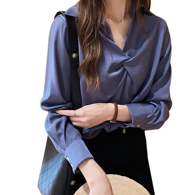 

Blouse Women Tops Long Sleeve Solid Color Pullover V-Neck Office Lady Shirts Female 2019 Fashion Casual Tops Chemisier Femme