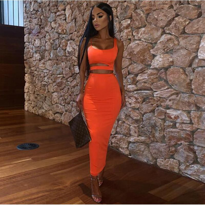 

European&American womens autumn new cross-border fashion sexy sling tops high waist long skirt suit dress female Already