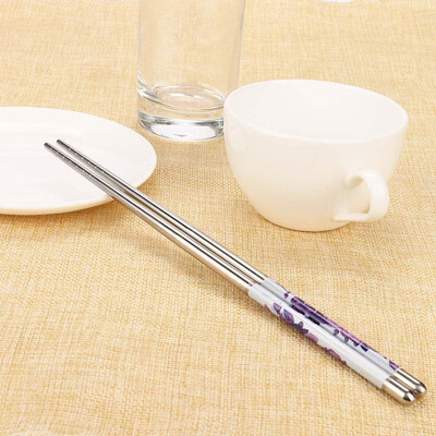 

JPGIF 1Pair Length White Flower Pattern Stainless Steel Chopsticks Pair New