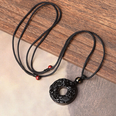 

Obsidian Mens Necklace Trend Personality Couple Pendant