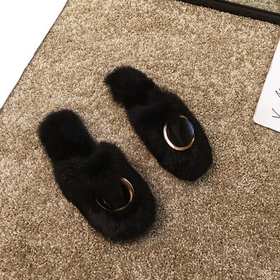 

Flat bottom Mao Mao slippers women wear new autumn Korean version of Joker social Baotou half round buckle fairy shoes