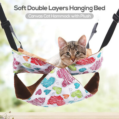 

Cat Hammock Soft Double Layers Hanging Bed Canvas with Plush Hammock Mat for Kitten Cats Pets