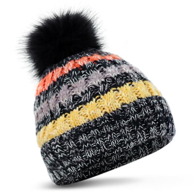 

Women Winter Hat Thermal Windproof Hat Ribbed Knit Chunky Lined Beanie Hats