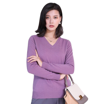 

QIANMUCHUN female V-neck cashmere bottoming shirt soft&comfortable woolen sweater 5778