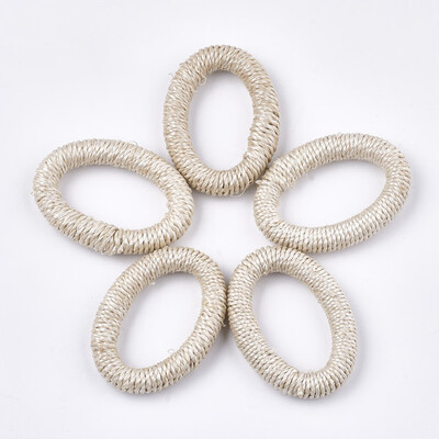 

Handmade Woven Linking Rings Paper Imitation Raffia Covered with Plastic Oval AntiqueWhite 53x38x9mm Inner Measure 3637x20