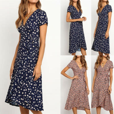 

US Women Boho Floral Long Maxi Dress Evening Party Beach Dresses Summer Sundress