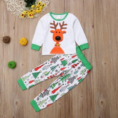 

Baby Christmas Clothes Kids Boy Girl Pajamas Set Deer Print Top Xmas Tree Pants Sleepwear Outfits 2pcs