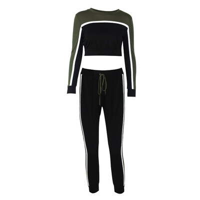 

autumn&winter womens new round neck stitching contrast color casual sports suit