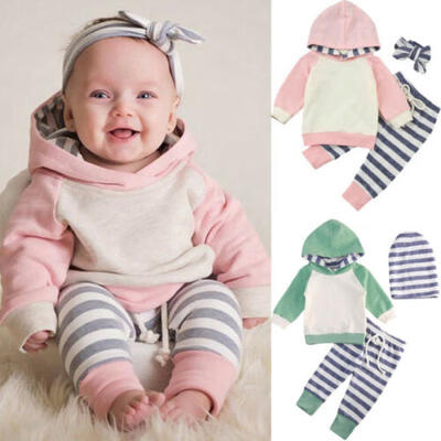 

3pcs Infant Toddler Baby Boy Girl Hooded Tops HoodiePants Outfits Set Clothes
