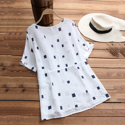 

Roseonmyhand Womens Casual Plus Size Loose Linen Sleeve Print Button Tanic Shirt Blouse