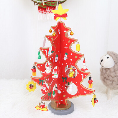 

Many beautiful recall Christmas decorations Christmas tree package ornaments children Christmas gift decorations three-dimensional wood tree red