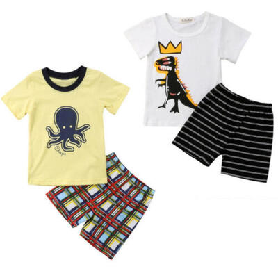

US 2pc baby boy clothes summer Teeshort pants kids boys holiday outfits cartoon