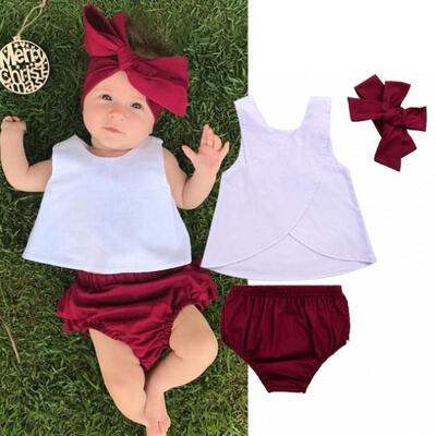 

3PCS Infant Toddler Kids Baby Girl Top VestShorts PantsHeadband Clothes Outfit