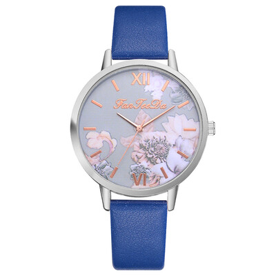 

Fashion Womens Watches Printed Flower Dial Ladies Simple Quartz Wristwatch Leather Strap Clock Casual Dress Reloj Mujer